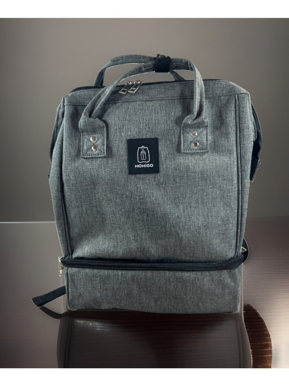 2 Tone Gray Breast Pump Backpack Cooler Moisture Proof Bag Double Layer Zip Up